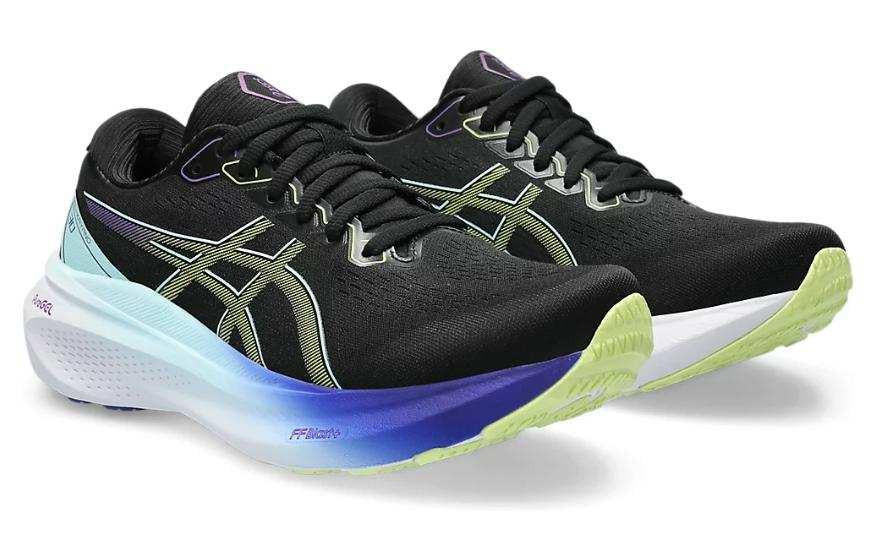 Asics Gel-Kayano 30 Women's Black, Yellow and Blue.