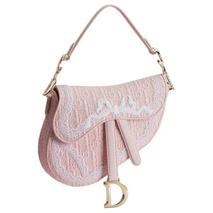 DIOR OBLIQUE Printed Saddle Bag Cowhide Leather Handbag Small Women's Soft Pink