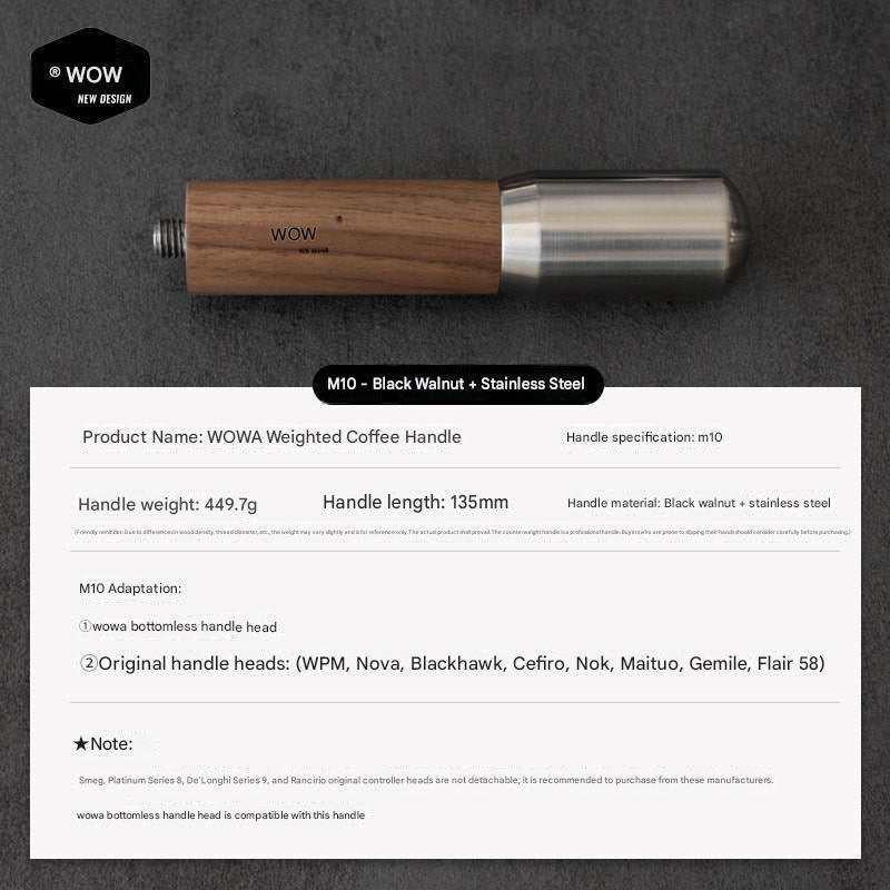 مقبض Portafilter من WOWA خشب و Stainless Steel مقاس M10.