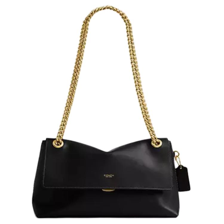 COACH Chelsea 30 adjustable gold chain shoulder strap push-lock openable zipper bag cowhide leather single shoulder crossbody bag large size women's black style
