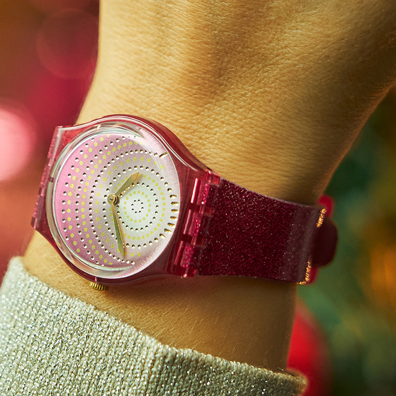 SWATCH Gent Quartz Movement 30m Water Resistance Women's Watch Swiss Watch 34*39.2mm Pink Dial Plastic Case Silicone Strap
