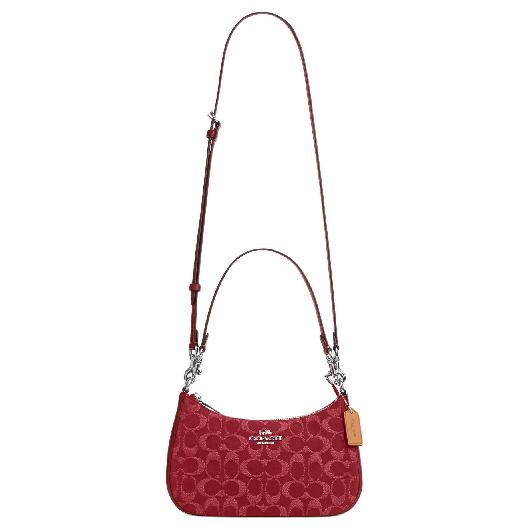 COACH Teri 24 Zipper Closure Denim Single Shoulder Bag Medium Size Women's Red