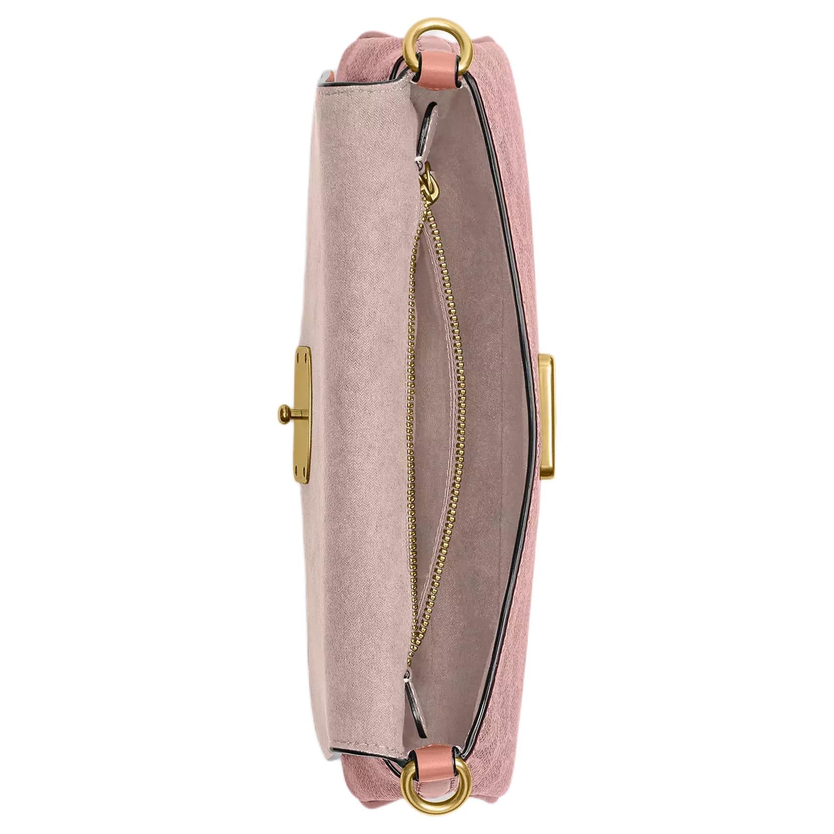 COACH Jet 25 brand logo coated canvas with calfskin shoulder bag, medium size, women's, pink