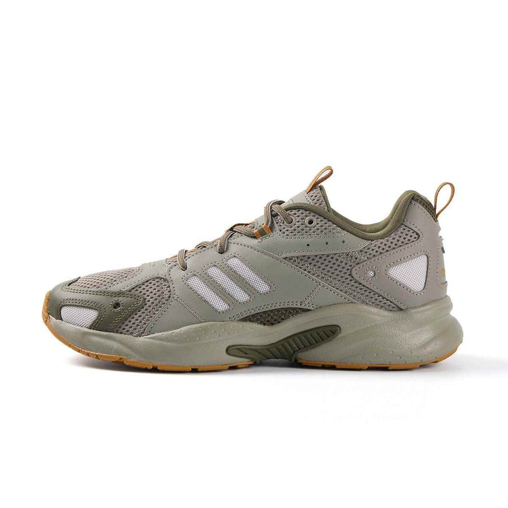 adidas JZ Runner olive and grey shoe with durable mesh, leather accents, and orange details.