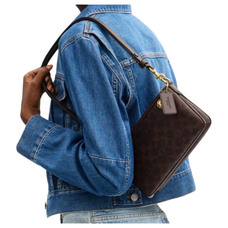 COACH AUDREY 22 Double Zipper Closure Brass Metal Hardware Artificial Leather Single Shoulder Bag Small Women's Brown