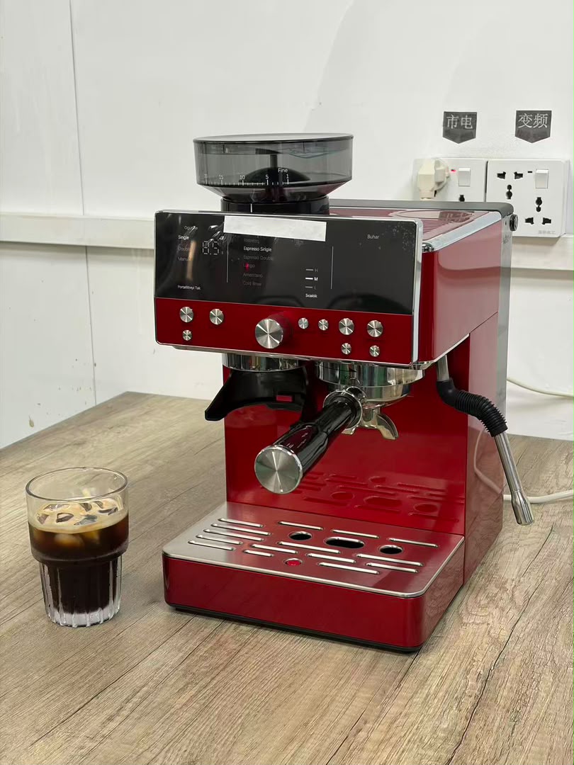ماكينة اسبريسو احترافية Careforcafe باللون الأحمر red side perspective view.