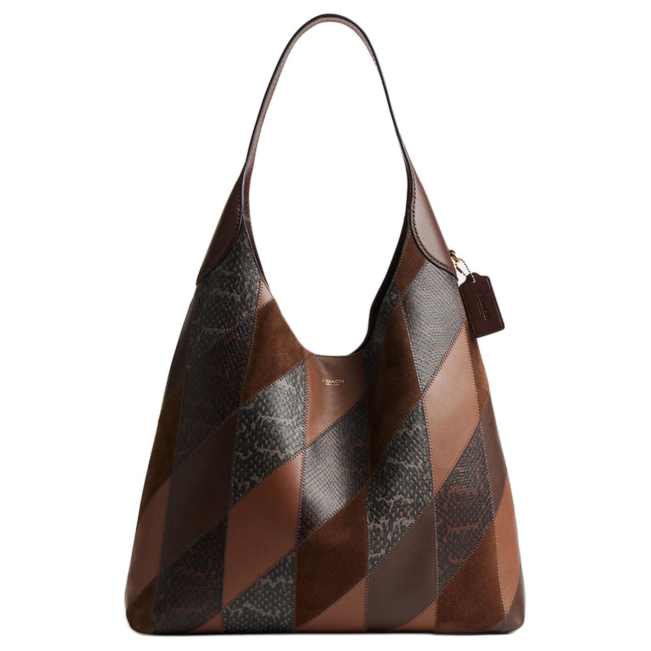 COACH Brooklyn 39 Metal Hardware Snake Leather Combined Cowhide Single Shoulder Bag Large Women's Brown