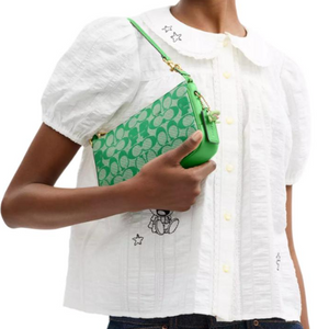 COACH x BRAIN DEAD collaboration Plaza 21 zipper seal fabric leather single shoulder bag small women's green