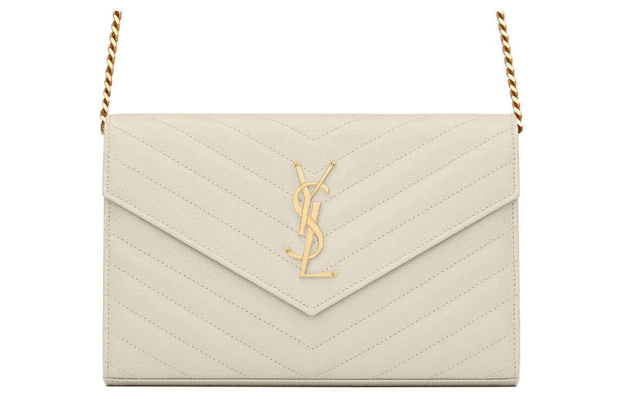 حقيبة Saint Laurent Wallet on Chain بلون أوف وايت أنيق.