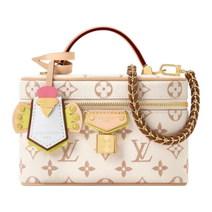 LOUIS VUITTON Crafty Vanity Classic Monogram Detachable Woven Chain Shoulder Strap Coated Canvas Makeup Bag for Women Sand Color