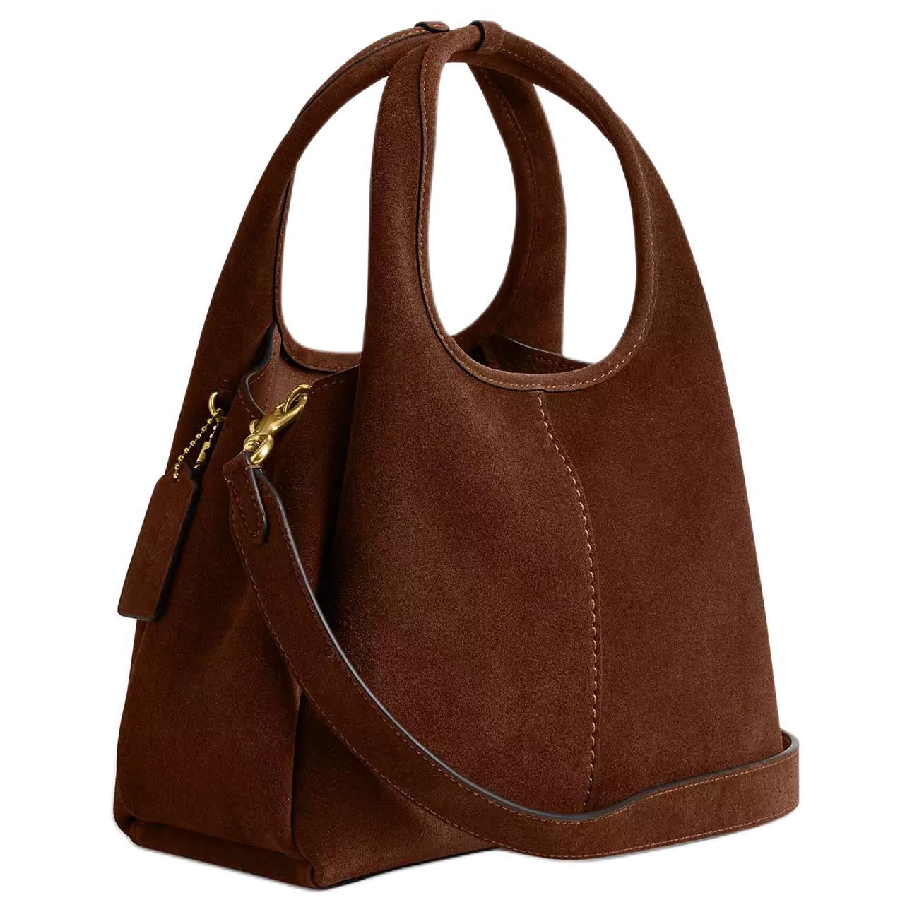 COACH Lana 23 Metal Logo Suede Handbag Medium Size Women's Sweet Brown