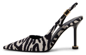 CHARLES & KEITH حذاء كعب عالي Slingback نسائي لامع بمقدمة مدببة.
