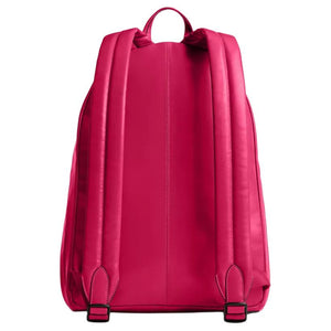 Full back view of an authentic Coach Westway 32 fuchsia leather backpack featuring a sturdy top handle and comfortable shoulder straps.

عرض خلفي كامل لحقيبة ظهر كوتش ويست واي 32 أصلية جلد باللون الفوشيا يتميز بمقبض علوي متين وأحزمة كتف مريحة.