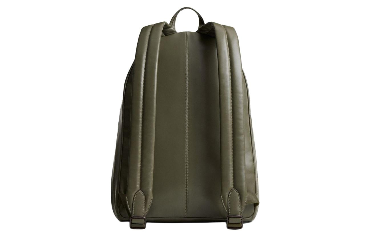 Full back view of an authentic Coach Westway 32 olive green leather backpack featuring a sturdy top handle and comfortable shoulder straps.

عرض خلفي كامل لحقيبة ظهر كوتش ويست واي 32 أصلية جلد باللون الزيتي يتميز بمقبض علوي متين وأحزمة كتف مريحة.