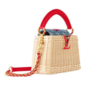 حقيبة Louis Vuitton x Murakami من القش و Denim Cherry أحمر.