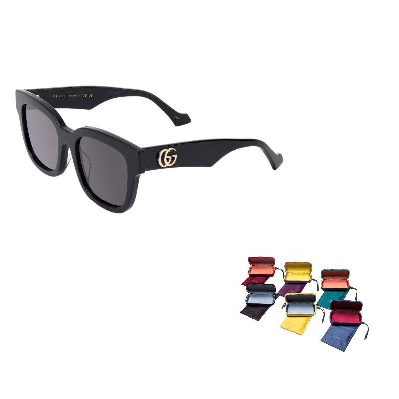 نظارات Gucci شمسية Square سوداء بإطار كلاسيكي فاخر.