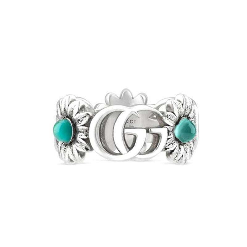 GUCCI GG Marmont Double G Daisy Colorful  925 Silver Topaz.