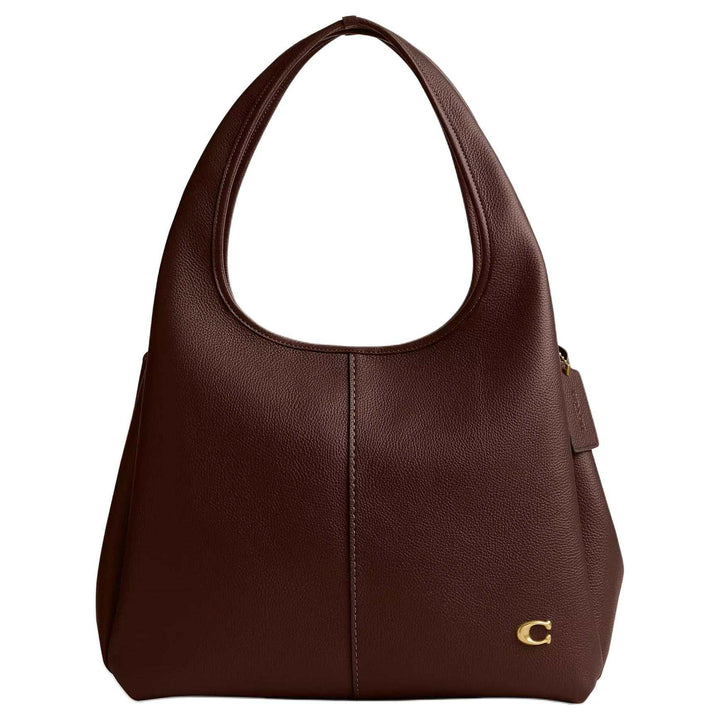 COACH Lana 33 gold-toned brand logo Polished pebbled leather Tote shoulder bag large Women's brown