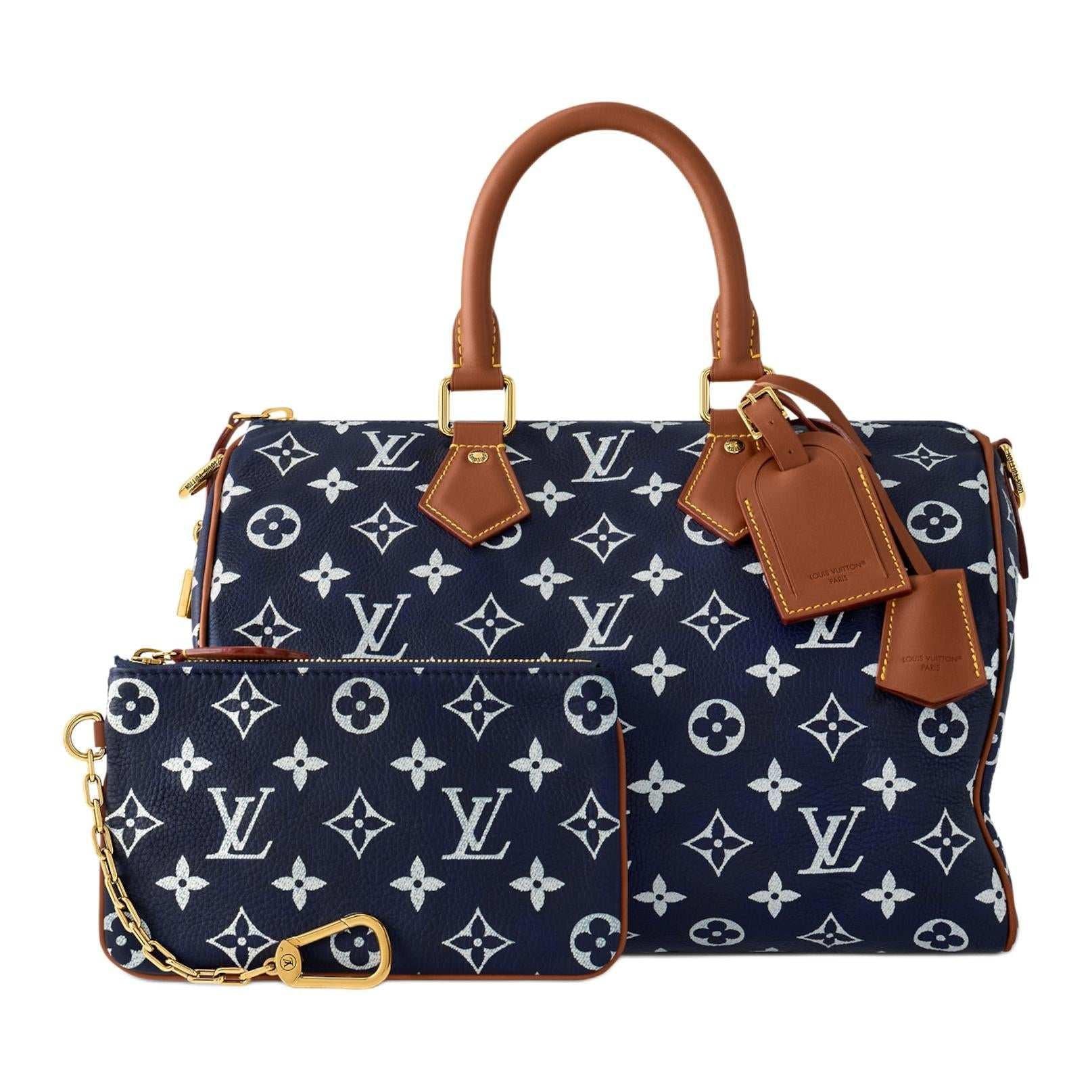 حقيبة Louis Vuitton Speedy 30 بنقشة Monogram الزرقاء الفاخرة.