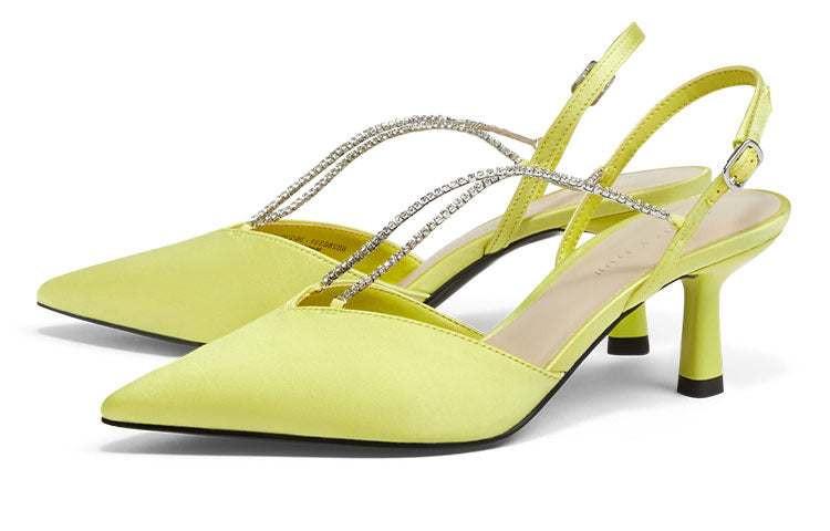 حذاء Heels كعب قصير أصفر ليموني بحزام كريستال CHARLES & KEITH.