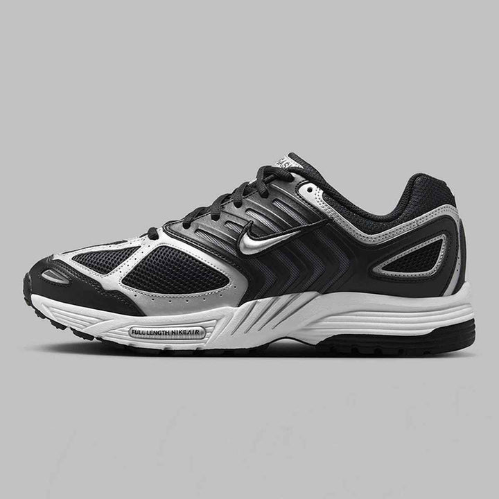 Black and silver Nike Air Pegasus 2006 sneaker with lightweight mesh design and full-length Nike Air unit for optimal shock absorption.