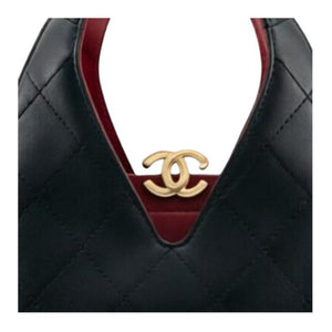 CHANEL 26A Haute Craft Workshop Series Chip Edition Gold Label Double C Logo Quilted Calfskin Handbag for Women, Black