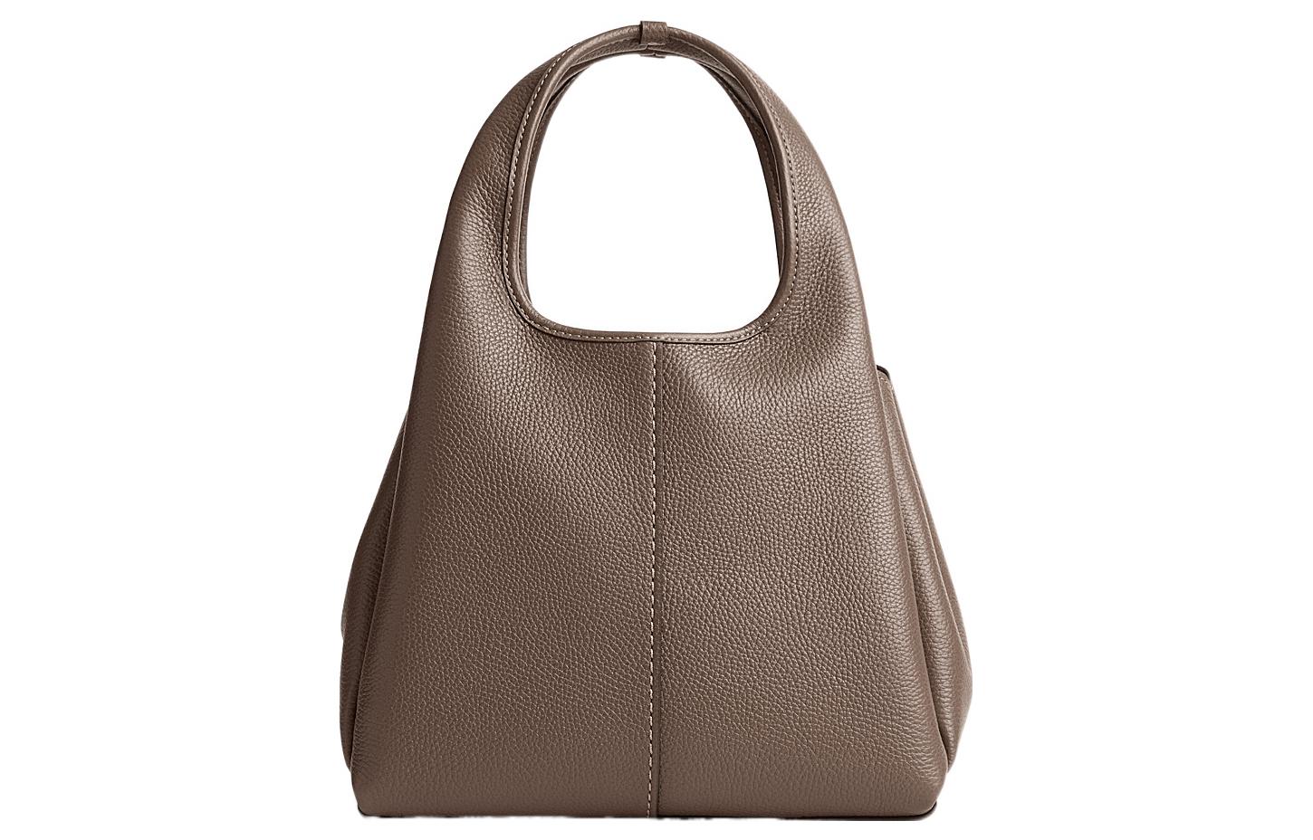 COACH Lana 23 Solid Gold Label Logo Pebble Pattern Zipper Quilted Hardware Buckle Leather Handbag Shoulder Bag Medium Women's Gray Brown