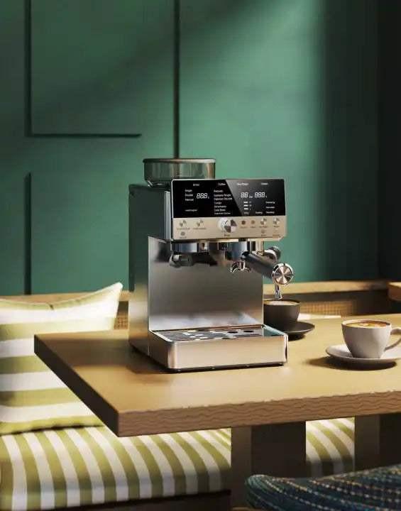 ماكينة Espresso احترافية بمطحنة مدمجة وضغط 20 Bar.