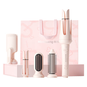 Minhuang Curling Iron, Egg Curl Head, Straightening Comb, Volumizing Comb, 5-in-1 Head Replacement Fully Automatic, Dual-Use