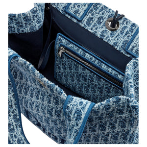 DIOR Dioriviera Spongy Book Tote Fluffy Logo Embroidered Printed Fabric Cotton Tote Handbag Medium Size Women's Blue