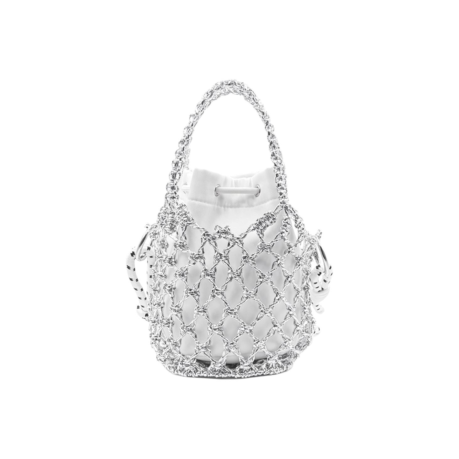 [Custom Makeup Bag] DIOR Chuyi Culture Moonlight Galaxy blingbling Sweet Daily Elegant Hollow Canvas Drawstring Handheld Bucket Bag Silver White