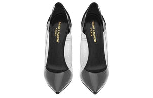 حذاء كعب Saint Laurent شفاف بكعب أسود فاخر.