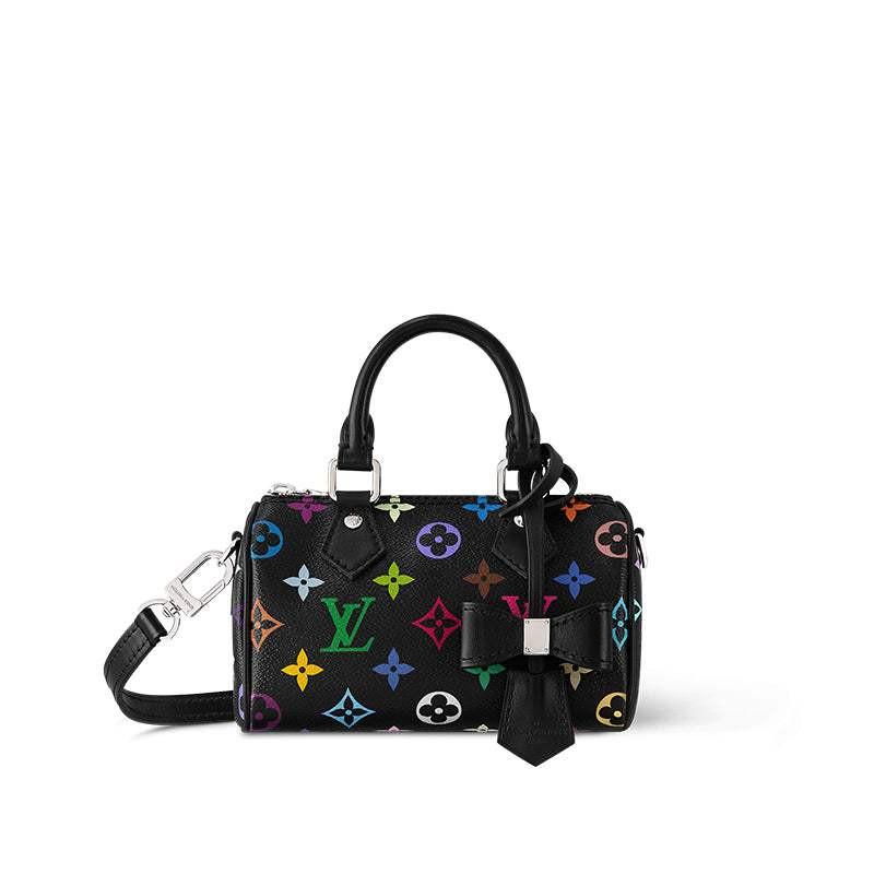 حقيبة Louis Vuitton Nano Speedy بنقشة Murakami الملونة سوداء.