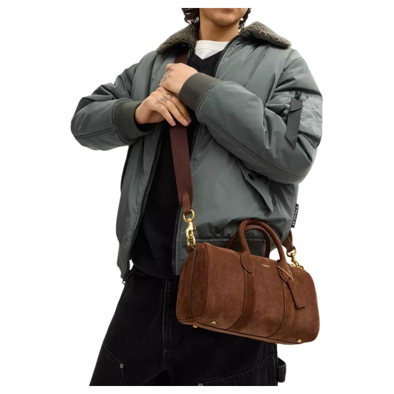 COACH Compass 25 Brand Logo Adjustable Detachable Shoulder Strap Compass Bag Suede Handbag Medium Women's Brown
