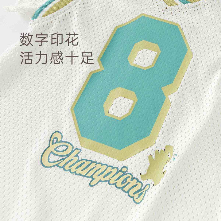 Baby onesie with moisture absorption featuring a breathable design and "Champions" print.