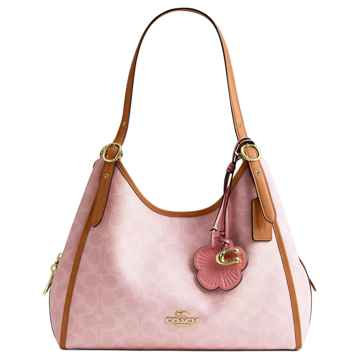 COACH Erin 31 Monogram Full Print Metal Accessory Floral Letter Pendant Tote Bag, Coated Canvas Leather Handbag Single Shoulder Bag, Large Size Women's Pink
