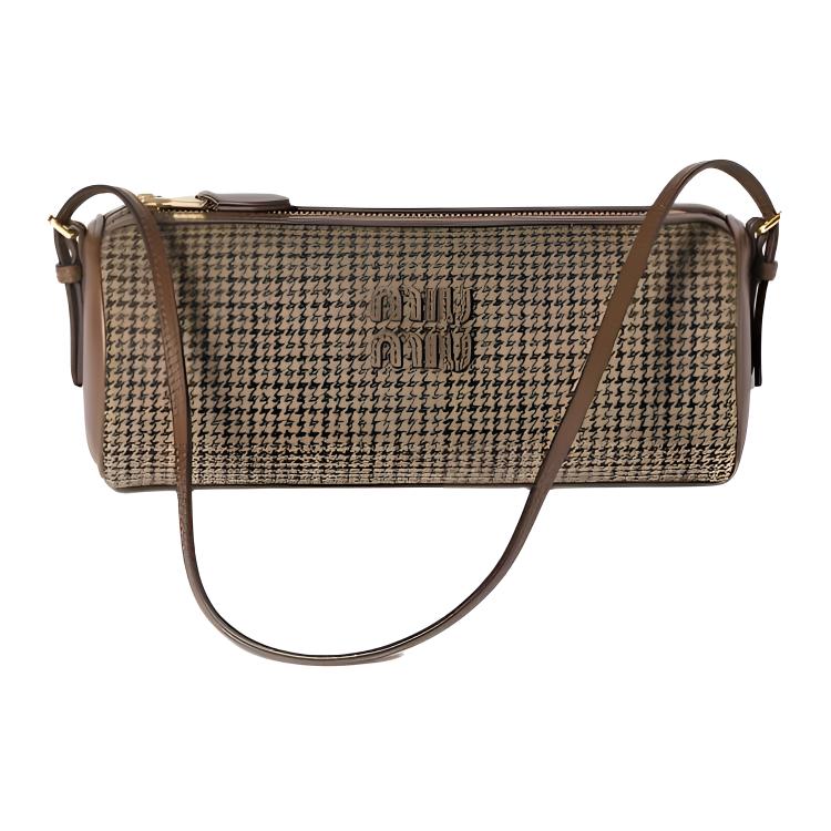 MIU MIU Miu Miu Leather Logo Text Fabric Pen Holder Bag Single Shoulder Bag Women's Dark Brown