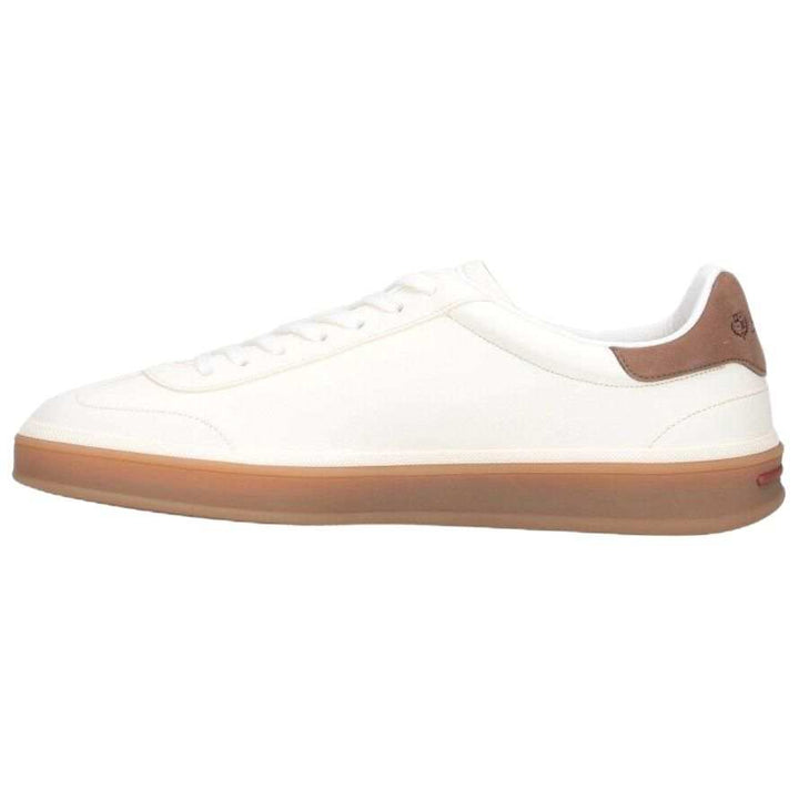 حذاء لورو بيانا سنيكرز تنس ووك جلد غزال أبيض بكعب ولون كوميل نعل مطاطي ورباط أنيق