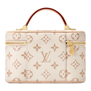 LOUIS VUITTON Crafty Vanity Classic Monogram Detachable Woven Chain Shoulder Strap Coated Canvas Makeup Bag for Women Sand Color