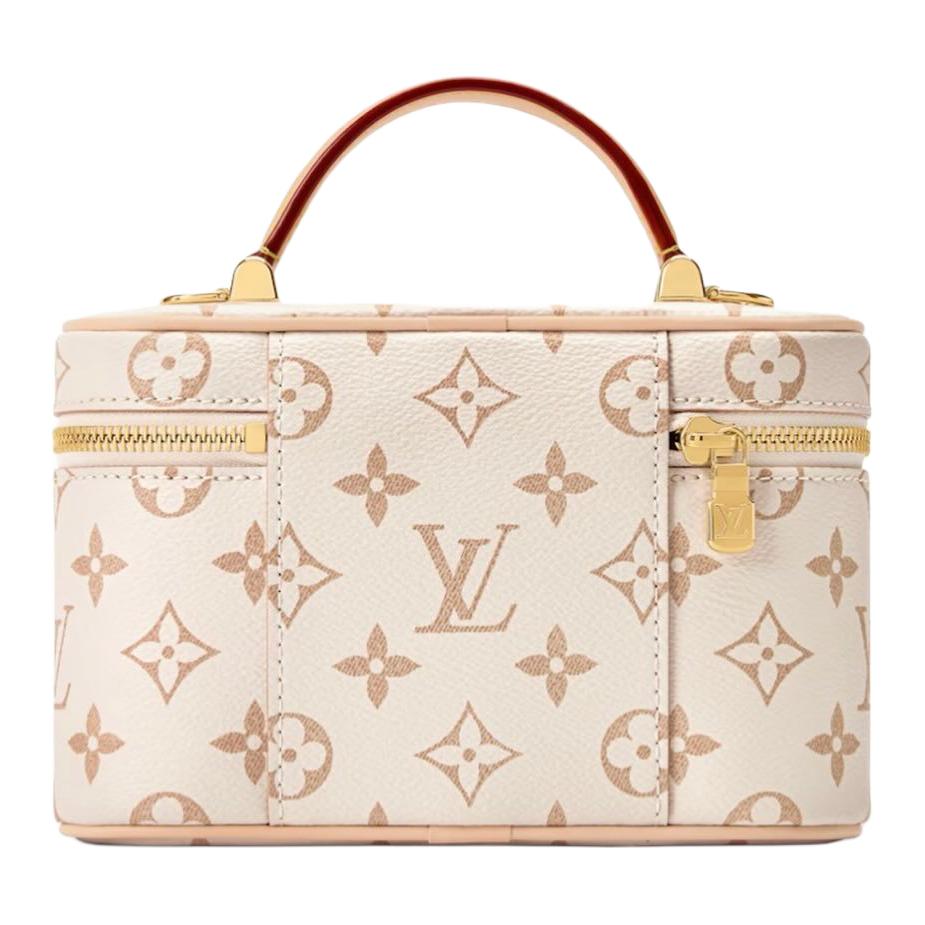 LOUIS VUITTON Crafty Vanity Classic Monogram Detachable Woven Chain Shoulder Strap Coated Canvas Makeup Bag for Women Sand Color