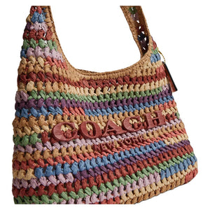 COACH Brooklyn 28 Woven Design Magnetic Closure Straw Weave Cellulose Material hobo Bag Single Shoulder Bag Small Women's Multiple Colors