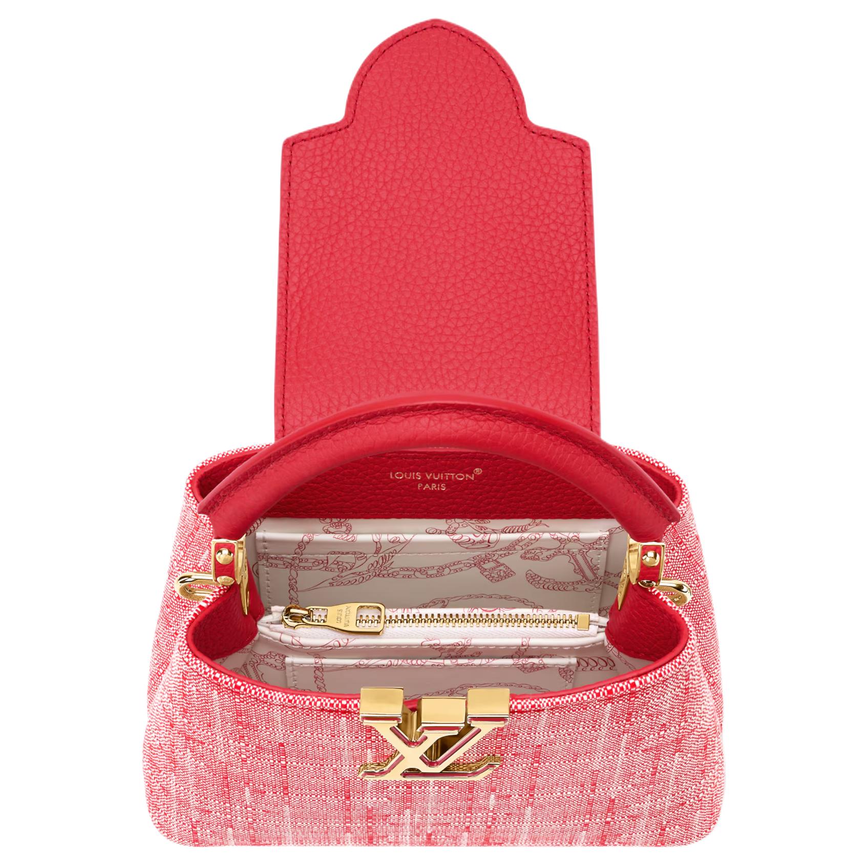 LOUIS VUITTON Capucines Nautical Series Gold Hardware Chain Tweed Single Shoulder Crossbody Handbag Mini Women's Fiery Red