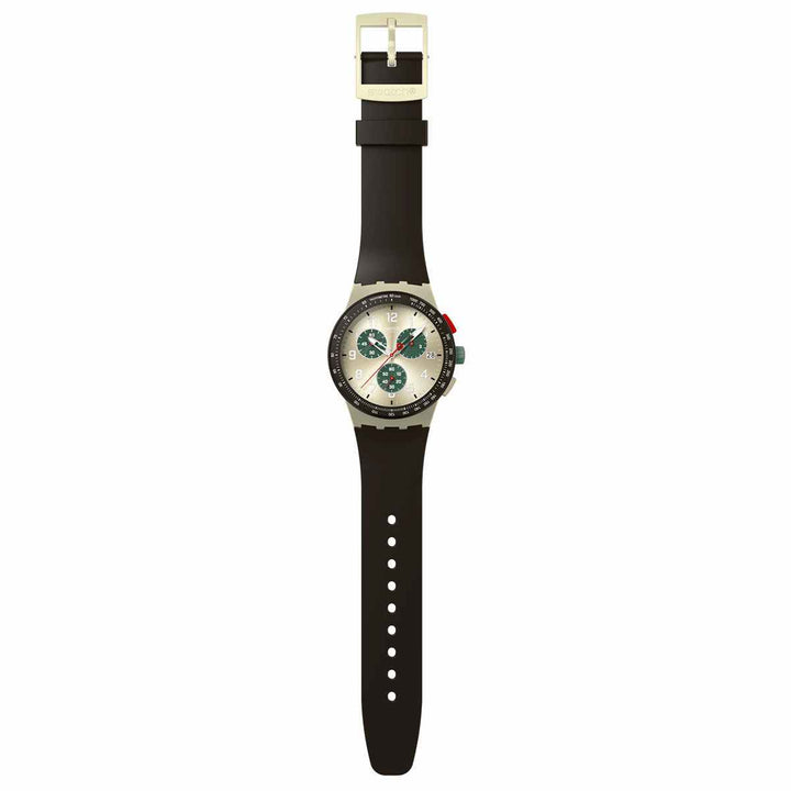 ساعة كرونوغراف “Swatch” بتصميم رياضي أنيقالوصف:
 
ساعة يد رياضية من Swatch بتصميم كرونوغراف مميز. تتميز بمينا فضية مع عقارب ومؤشرات بارزة باللون الأخضر ومزودة بتاكيميتر على الإطار لقياس السرعة. حزام سيليكونساعةSwatchرفعةساعة كرونوغراف “Swatch” بتصميم رياضي أنيق