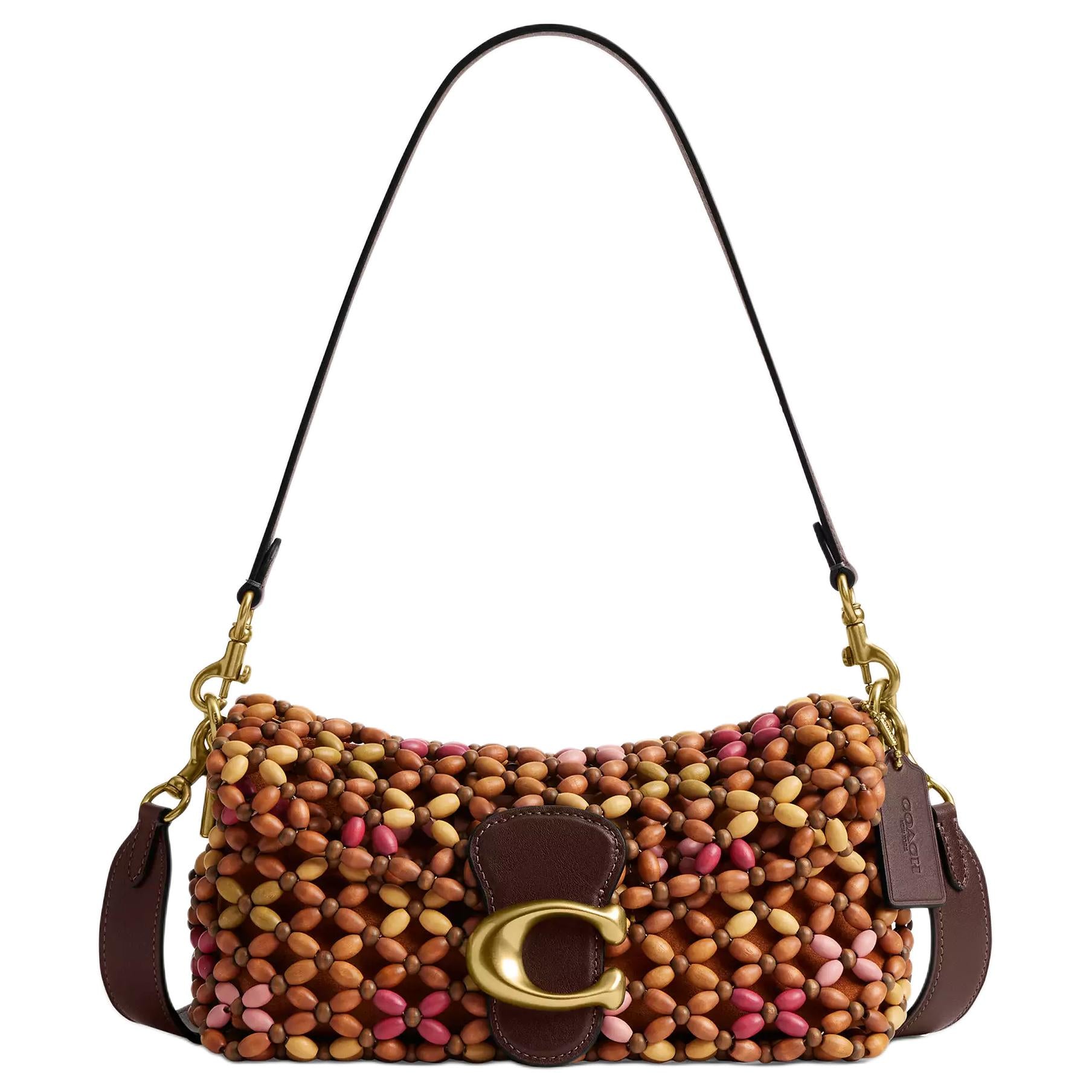 COACH Tapby 26 Wooden Bead Snap-Closure Wood Blend Leather Single Shoulder Bag Medium Women's Maple Style