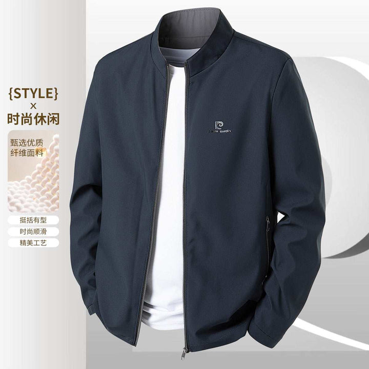 Pierre Cardin navy blue autumn fashion casual men's jacket with zipper and stand collar