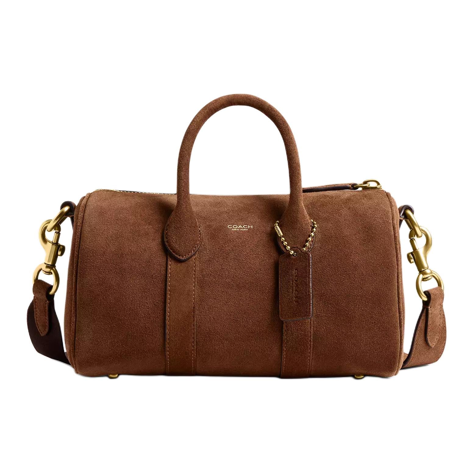 COACH Compass 25 Brand Logo Adjustable Detachable Shoulder Strap Compass Bag Suede Handbag Medium Women's Brown