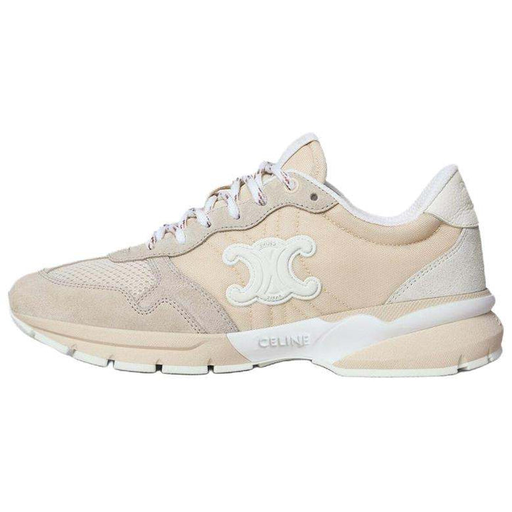 حذاء CELINE Runner جلدي بألوان بيج كريمي مع شعار تريومف ونعل مطاطي مبطن تصميم عصري ومريح