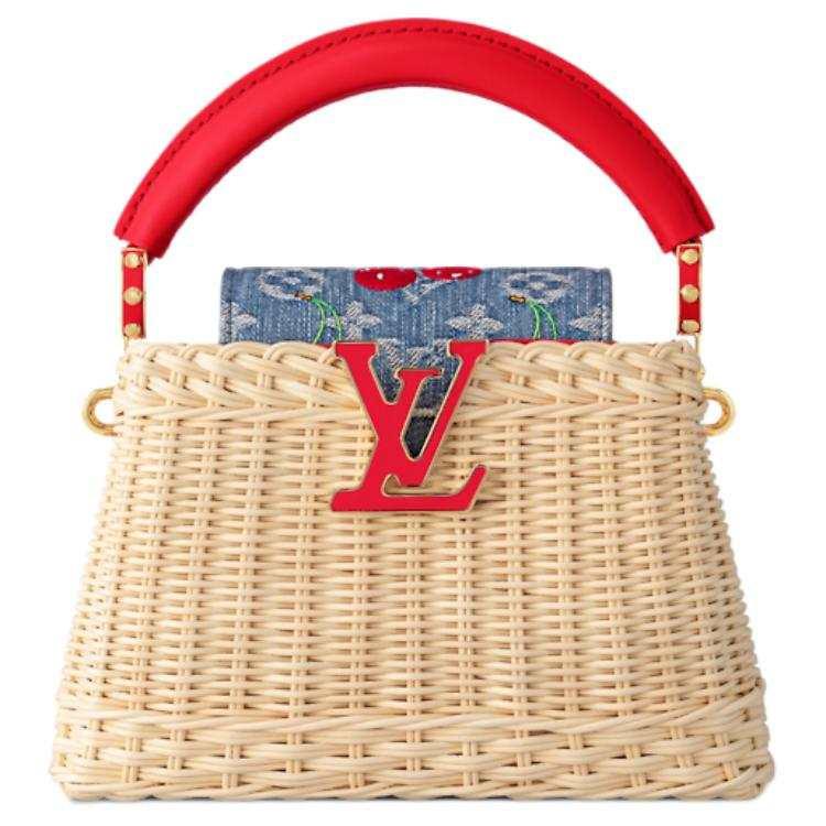 حقيبة Louis Vuitton x Murakami من القش و Denim Cherry أحمر.