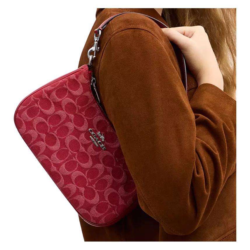 COACH Teri 24 Zipper Closure Denim Single Shoulder Bag Medium Size Women's Red