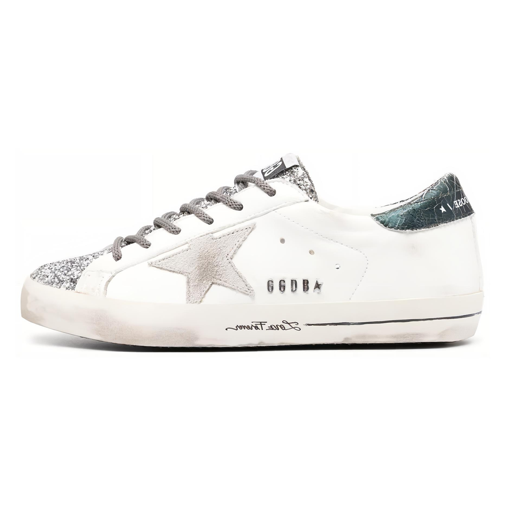 حذاء Golden Goose رياضي نسائي أبيض بجليتر فضي
